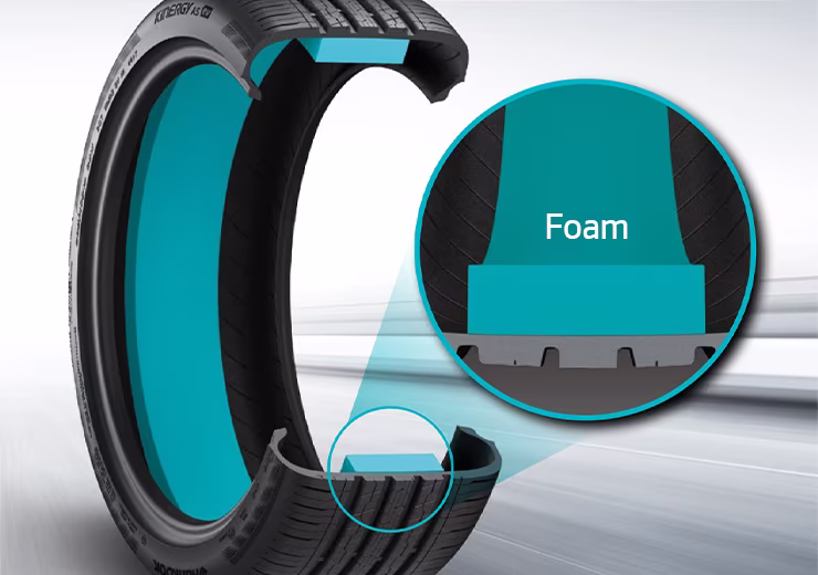 Internal cross-section of an EV tire showing sound absorbing acoustic foam layer