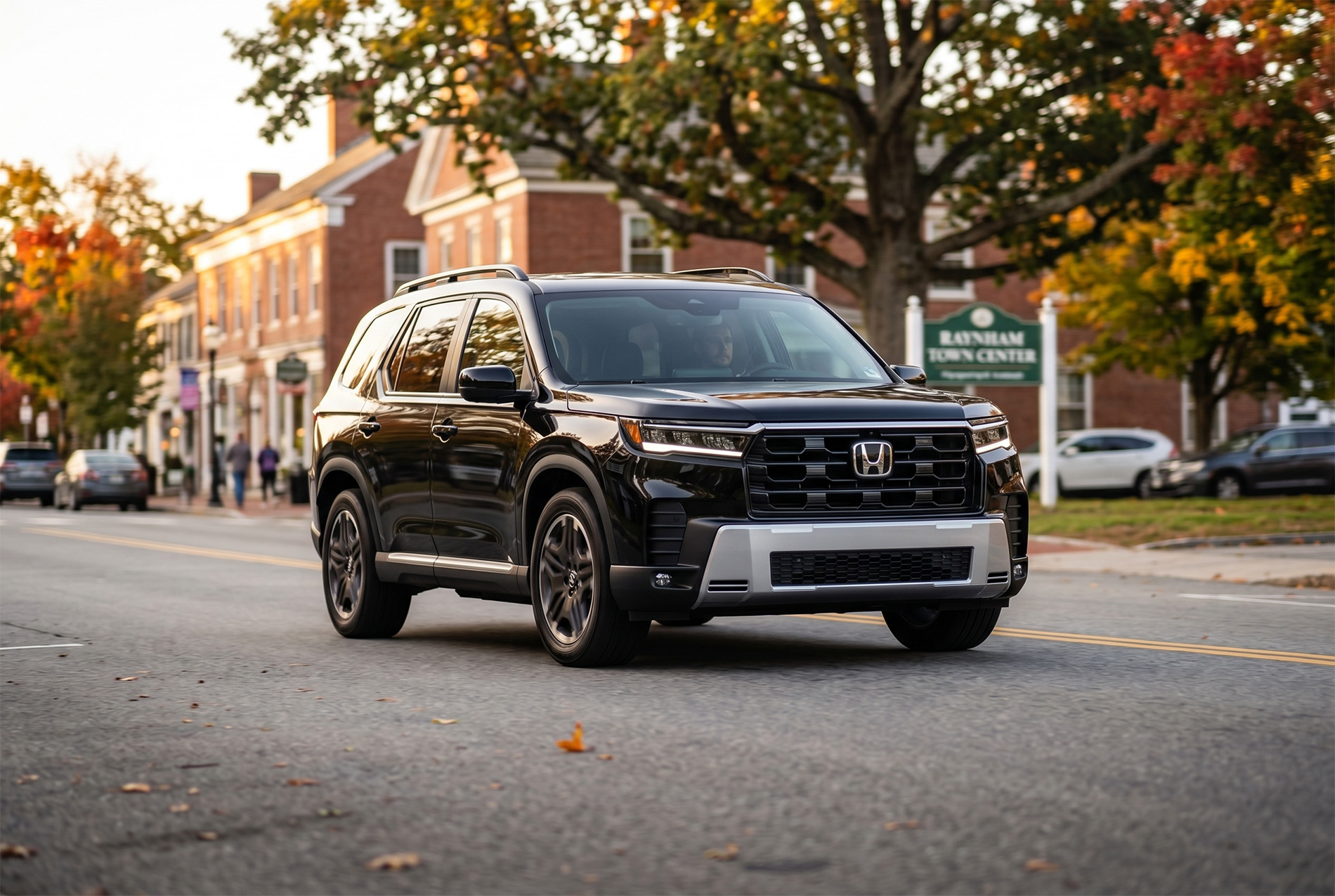 Honda Pilot on road showing wheel and tire setup