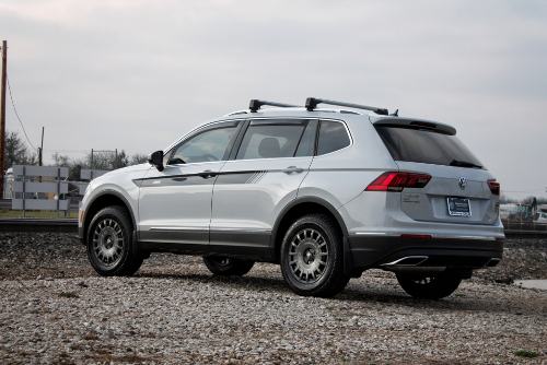 Volkswagen Tiguan on road showing tire clearance